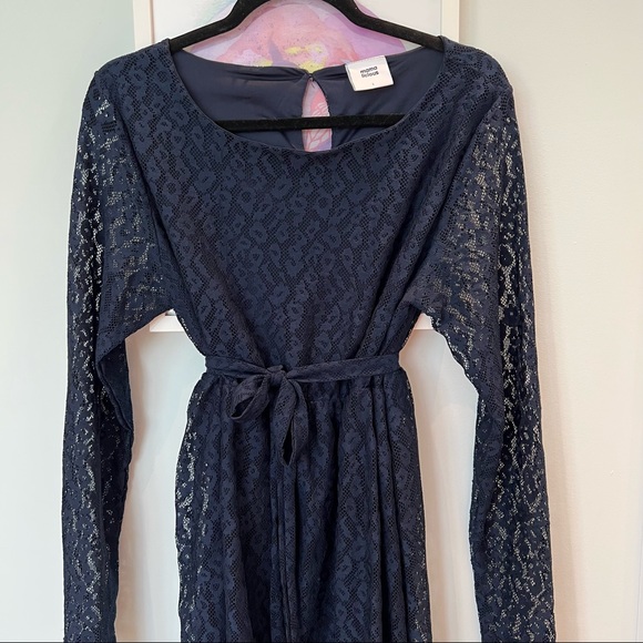 ✨HP!✨ASOS Maternity Navy Lace Midi Dress Size L - Picture 3 of 8